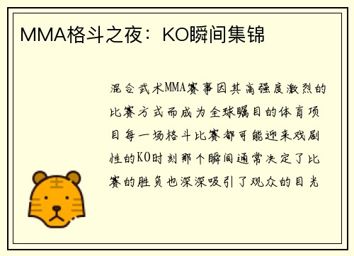 MMA格斗之夜：KO瞬间集锦